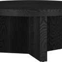 Henn&Hart 32" Wide Round Coffee Table in Natural Black, for Home, Living Room, Bedroom, Entertainment Room, Office