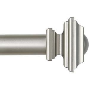 KAMANINA Curtain Rod 32 to 58 Inches (2.6-4.8ft), 1 Inch Adjustable Curtain Rods for Windows, Antique Silver Single Drapery Rods with Square Finials