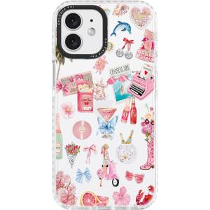 for iPhone 12 Case, Coastal Romance Collage Pattern with Pink Motifs, Military-Grade Drop Protection, Trendy Glamorous Soft Slim TPU Protective & Camera Protection for Women Girls