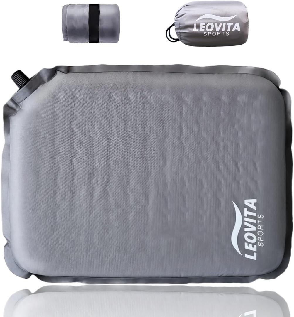 Inflatable Seat Cushion Lightweight Self-Inflating Memory Foam Cushion for Stadium Camping Bleachers Airplane Travel Waterproof Portable Blow Up,Gray