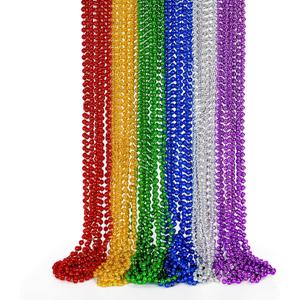 2 x Mardi Gras Beads, 24PCS Metallic Colorful Bead Necklace Party Favors, 6 Kinds of 33" Beaded Necklace Costume Women Men Stuff, Festival Parade Throw Accessories for Wedding Birthday Celebrations