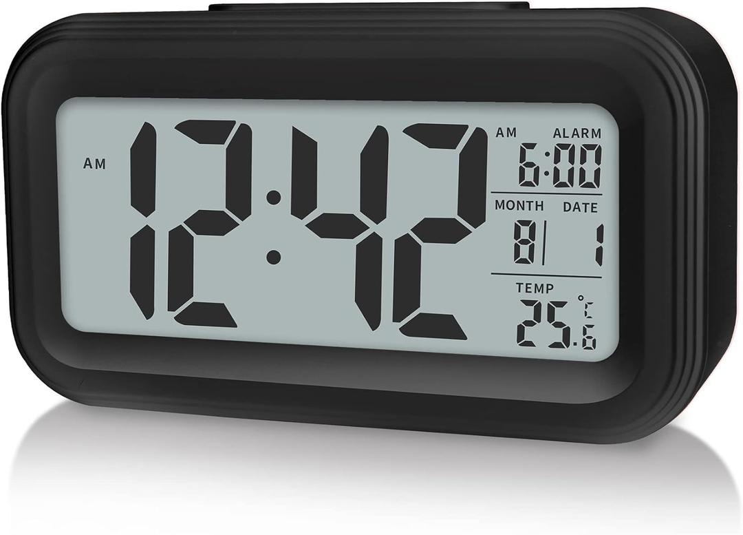 Digital Alarm Clock with Indoor Temperature, Battery Operated,Snooze Model,12/24H Display for Bedrooms Heavy Sleepers Kids Travel Bathroom Desk Smart Clock (Black)
