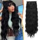 BARSDAR Black Wavy Clip in Hair Extensions - 20 Inch Long Wavy Clip in Hair Extensions for Women, 5 PCS Soft Synthetic Natural Looking Black Curly Hairpieces Voluminous Easy Wear Daily Party