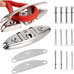 5 inch/6 inch Boat Folding Cleats, 316 Stainless Steel Flip-up Marine Dock Rope Cleats with Backing Plates and Screws, Compatible with Kayak Yacht Pontoon Boat