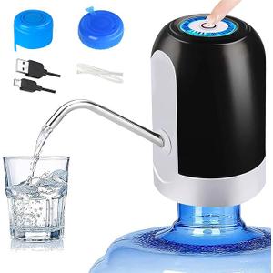 CHIVENIDO 5 Gallon Water Dispenser - Water Bottle Pump with Reusable Caps for Screw Top or Crown Tops, USB Charging Water Jug Dispenser for Universal 2-5 Gallon Bottle