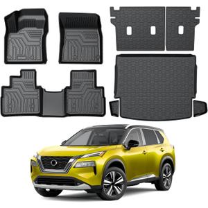 KUST Floor Mats Cargo Mat Set for Nissan Rogue 2021-2025 (Not for Sport), All Weather Trunk Mat Backrest Mat Rear Cargo Liner for Rogue Accessories Rubber High Edge