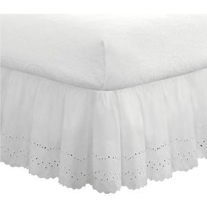 Fresh Ideas Eyelet Bed Skirt, Ruffled Design, 18 Inch Drop, Embroidered Scalloped Edge, Full, White