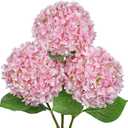 26" Artificial Hydrangea Flower with 6.6" Large Bloom, Realistic Gradient Silk Flowers, Faux Hydrangeas for Home Wedding Centerpiece Decor, Big Petal Fake Floral Arrangement, Indoor Outdoor Display (3PCS, Pink)