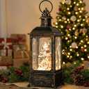 Christmas Snow Globe Lantern Musical Lighted Snow Mountain Snowman Village Water Lantern with Swirling Glitter Decoration for Christmas Home, Living Room, Batter Operated or USB Powered