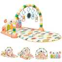 dearlomum Baby Play Mat Baby Gym, Piano Tummy Time Activity Gym Mat with 5 Infant Learning Sensory Toys, Music and Lights Boy & Girl Gifts for Newborn 0 to 3 6 9 12 Months(Orange)