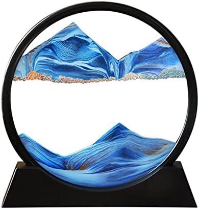 Arthink Moving Sand Art Picture - Liqud Motion Round Glass 3D Deep Sea Landscape,Dynamic Sand Art Sandscapes, Sensory Relaxing Desktop Home Office Decor Gift(7 inch, Blue)