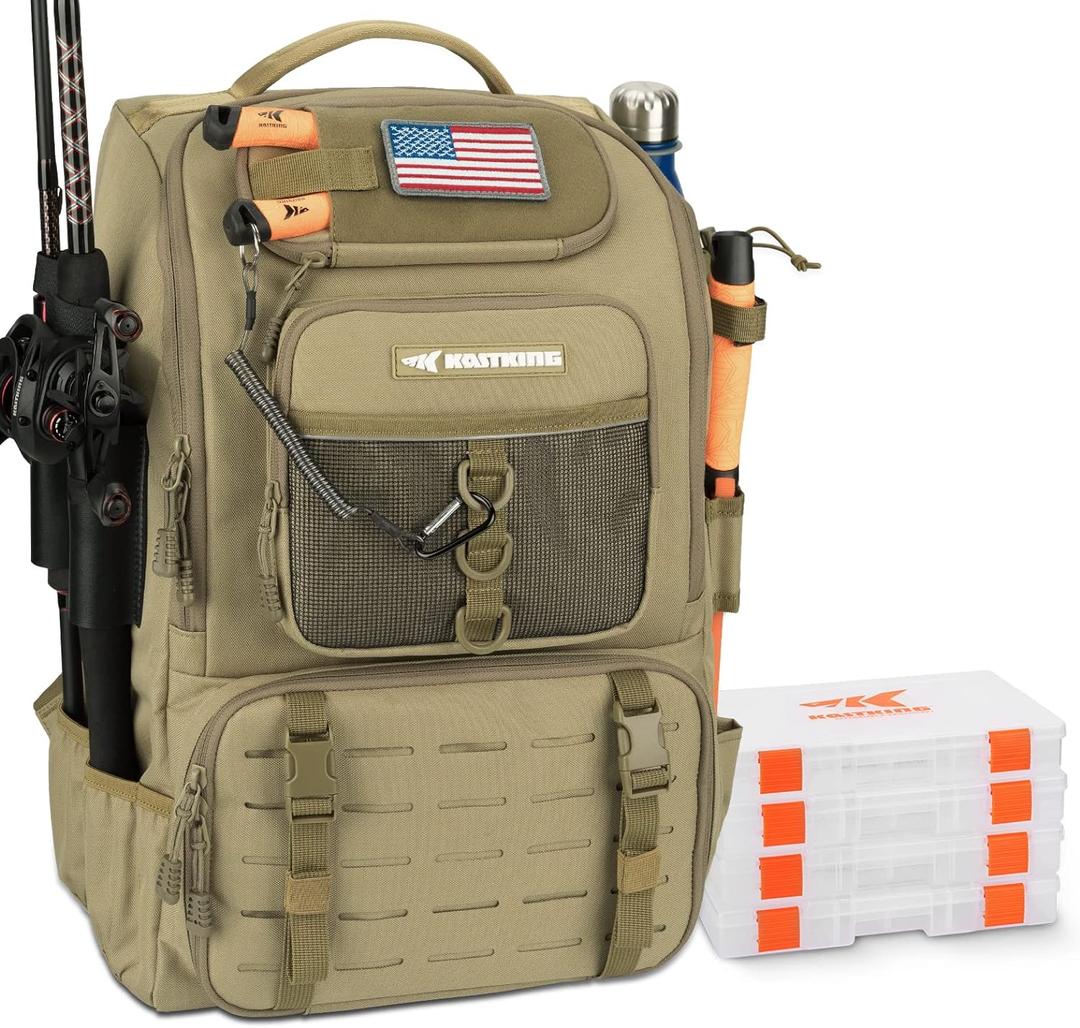 KastKing KarryAll Fishing Tackle Backpack with Rod Holder 4 Tackle Boxes,40/26L Tackle Bag Storage Fishing Gear and Equipment