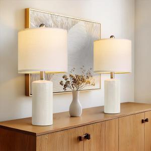 20.5" Small Table Lamps for Living Room Lamp Set of 2 Ceramic Lamps for Bedroom Bedside Lamps Modern Boho Lamps for Night Stands Farmhouse Nightstand Lamp Side End Table Lamp, White
