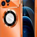 MAKAVO Magnetic for iPhone 12 Pro Max Case, Compatible with MagSafe, Built-in Camera Lens Protector, Logo View, Military Grade Drop Proof Phone Case Cover, Orange