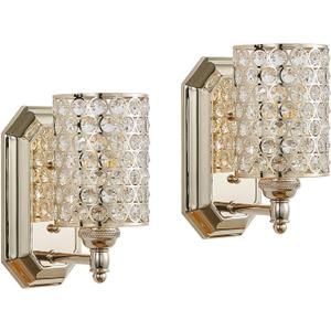2 Pack 1 Light Crystal Wall Sconce Lighting with Champagne Finish,Modern Concise Style Wall Light Fixture Polyhedral Crystal Shade for Bathroom, Bedroom Living Room Bedside