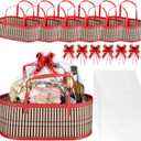 Reallnaive 6 Sets Empty Gift Baskets Large Woven Bamboo Basket for Christmas DIY Birthday Party Empty Gift 15.75 x 7.87 x 6.3 Inch, Bows and Cellophane Wrap Bags
