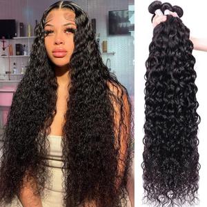 Water Wave 3 Bundles Human Hair 24 26 28 Inch, 10A Brazilian Virgin Water Wave Human Hair, 100% Unprocessed Deep Curly Bundles for Women, Ocean Wave Natural Color Extensions