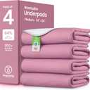 IMPROVIA Washable Underpads, Heavy Absorbency Reusable Incontinence Pads for Kids, Adults, Elderly, and Pets, Waterproof Protection Floor (Pink and White, 34" x 36" - Pack of 4)