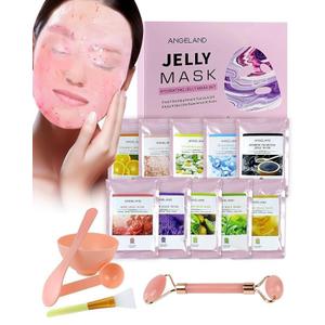 Jelly Mask for Facials Professional Natural Gel Masks - 10 Flavors Hydrating & Moisturizing Jelly Face Masks, Rose Hyaluronic Acid 24K Gold VC, Jelly Facial Mask with Jade Roller & Spatula Spa Use