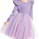 Arshiner Toddler Tutu Dresses Little Girls Velvet Tulle Fall Winter Long Sleeve Ruffle Holiday Party Dress 2-6Y, 130