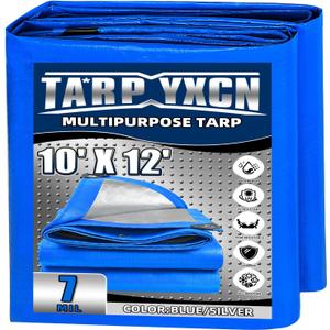 Tarp 10x12 Feet, 7 Mil Thick Waterproof Poly Tarps Cover UV Resistant, Rip & Tear Proof with Metal Grommets Every 20 Inche (Blue/Silver)