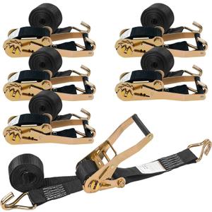 2 Inch Ratchet Straps 6 Pack, 15ft Heavy Duty Tie Down Straps with J Hooks, 6000 LBS Break Strength, 2000 LBS Working Load, Cargo Ratchet Straps for Truck Trailer ATV Motorcycle (Black)
