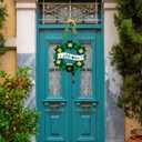St Patricks Day Decorations Welcome Wreaths for Front Door Decor - Shamrock Sign with Bow for Irish March Home Wall Porch