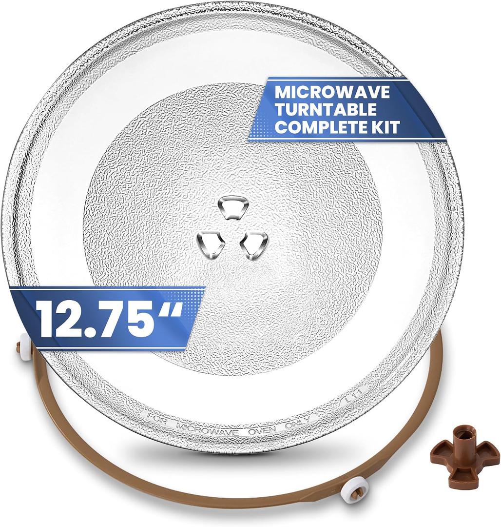12.75" GE Microwave Glass Plate WB49X10129, GCST11N1WSS, Replacement LG Turntable Glass Plate 3390W1A027A, 3390W1A027A Kenmore 1B71961H, Whirlpool WP8172138 with Roller Ring + Coupler Kit Tray 12 3/4