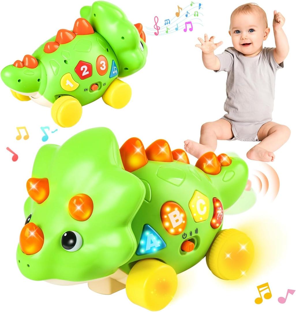 Musical Dinosaur Toy for Baby, Dinosaur Crawling Toys for 3-9 Months, Babies 6-12 Months for Early Development Learning Toys with Light & Sound, Birthday Gift for 1 2 Year Old Toddlers