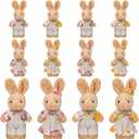 Skylety 12 Pcs Mini Easter Bunny Stuffed Animal Bulk Adopt a Bunny Party Favor Small Couple Rabbit Plushie Burlap Floral Decor Cute Soft Rabbit Plush for Easter Basket Party Favor, 4 Inch(Vivid Style)