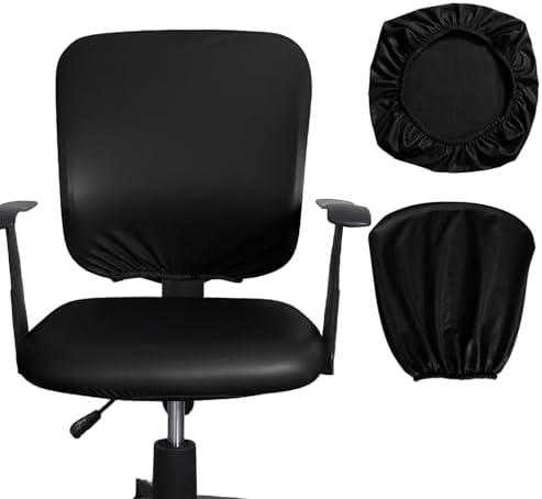 Styquenzer 2Pcs Waterproof Office Chair Seat Covers, Stretchable Desk Chair Cover, PU Leather Computer Chair Slipcover, Removable Washable Waterproof Black Seat Covers for Universal Office Chair Black