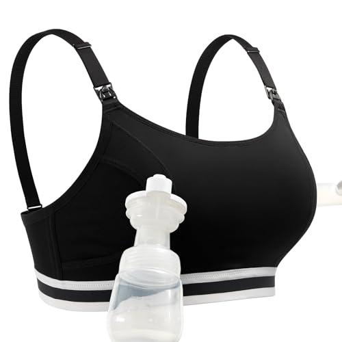 Momcozy 2-in-1 Hands Free Pumping Bra, Adjustable Breast Pump Bra with Wide Support Band for Breastfeeding Moms Black Size 2Xl