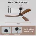 Obabala 52 Inch Ceiling Fan with Light and Remote,Solid Wood Blades, DC Motor Quiet 35dB, Dimmable LED Reversible for Bedroom Living Room Indoor Outdoor, 6 Speed Timer Downrod