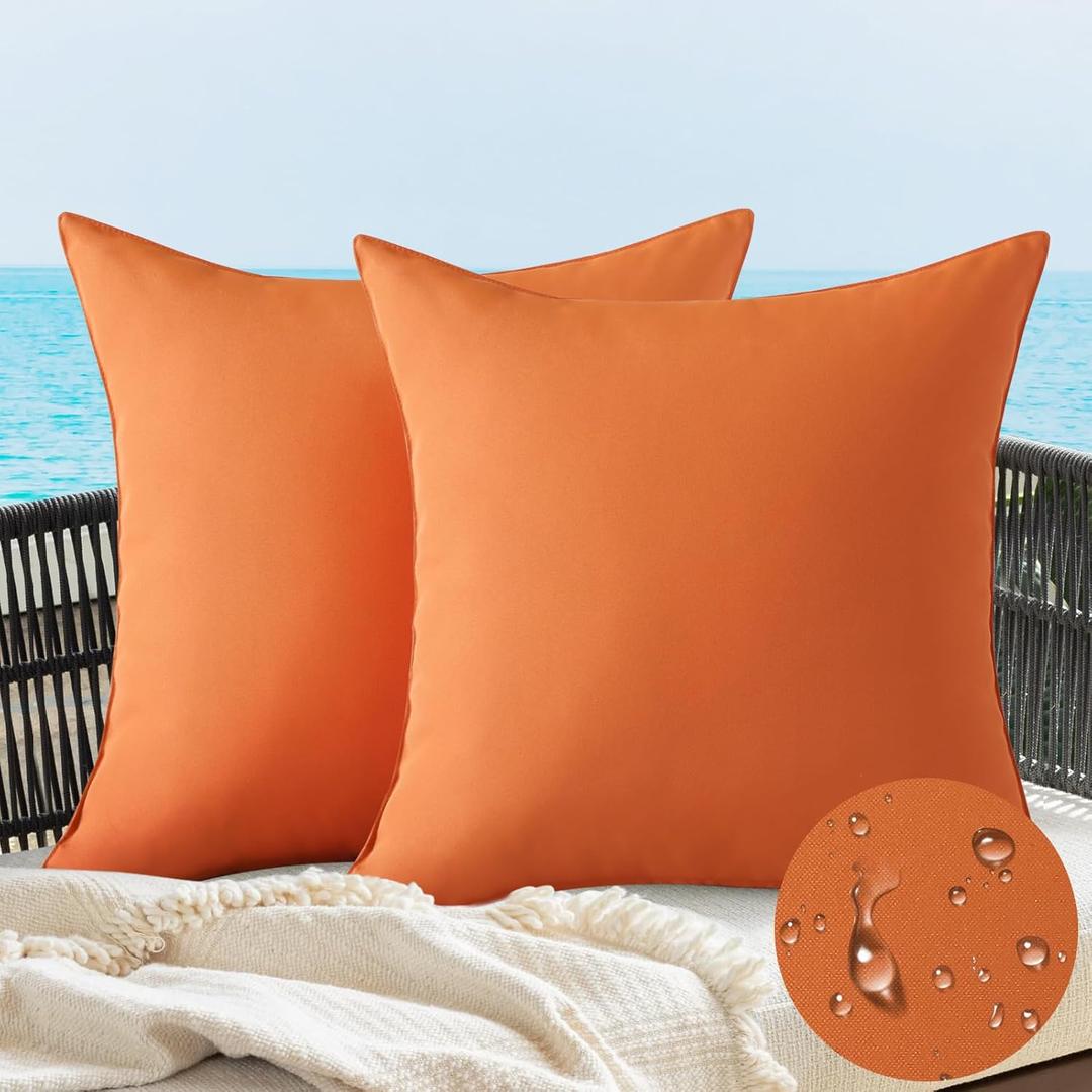 OTOSTAR Pack of 2 Outdoor Waterproof Decorative Pillow Covers 18x18 Inch Orange Pillowcases Garden Cushion Sham Throw Pillow Covers Pillows Shell for Patio Couch Tent Balcony (Burnt Orange)