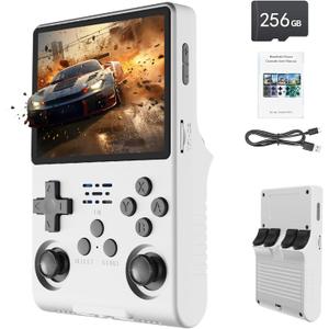 FVBADE[30000 in 1 R40S PRO Handheld Game Console 3.5 inch IPS Screen Mini Retro Console 3800mAh Portable Pocket Arcade 45+ Mainstream Emulator 256G TF Card Transparent.(White)