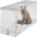 VEVOR Live Animal Cage Trap, 42" x 16" x 18" Humane Cat Trap Galvanized Iron, Folding Animal Trap Cage with Handle for Stray Dogs, Armadillos, Raccoons, Foxes