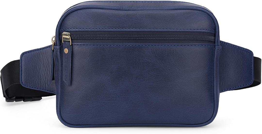 Leather Fanny Pack Crossbody Bum Bag Trendy Multi-Pocket Waist Bag For Men & Women | Hands-Free Sling With Adjustable Strap | Perfect For Travel, Outdoor & Daily Use (Blue)