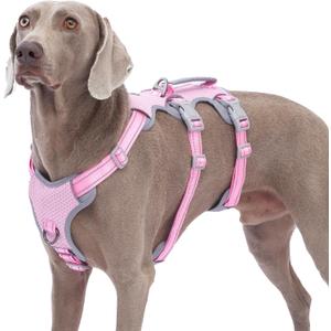Huntboo Escape Proof Dog Harness, No Pull Reflective Harness with Lift Handle, Adjustable Pet Vest with Front and Back Leash Clips for Small Medium Large Dogs Walking Hiking Training (Pink,XL)