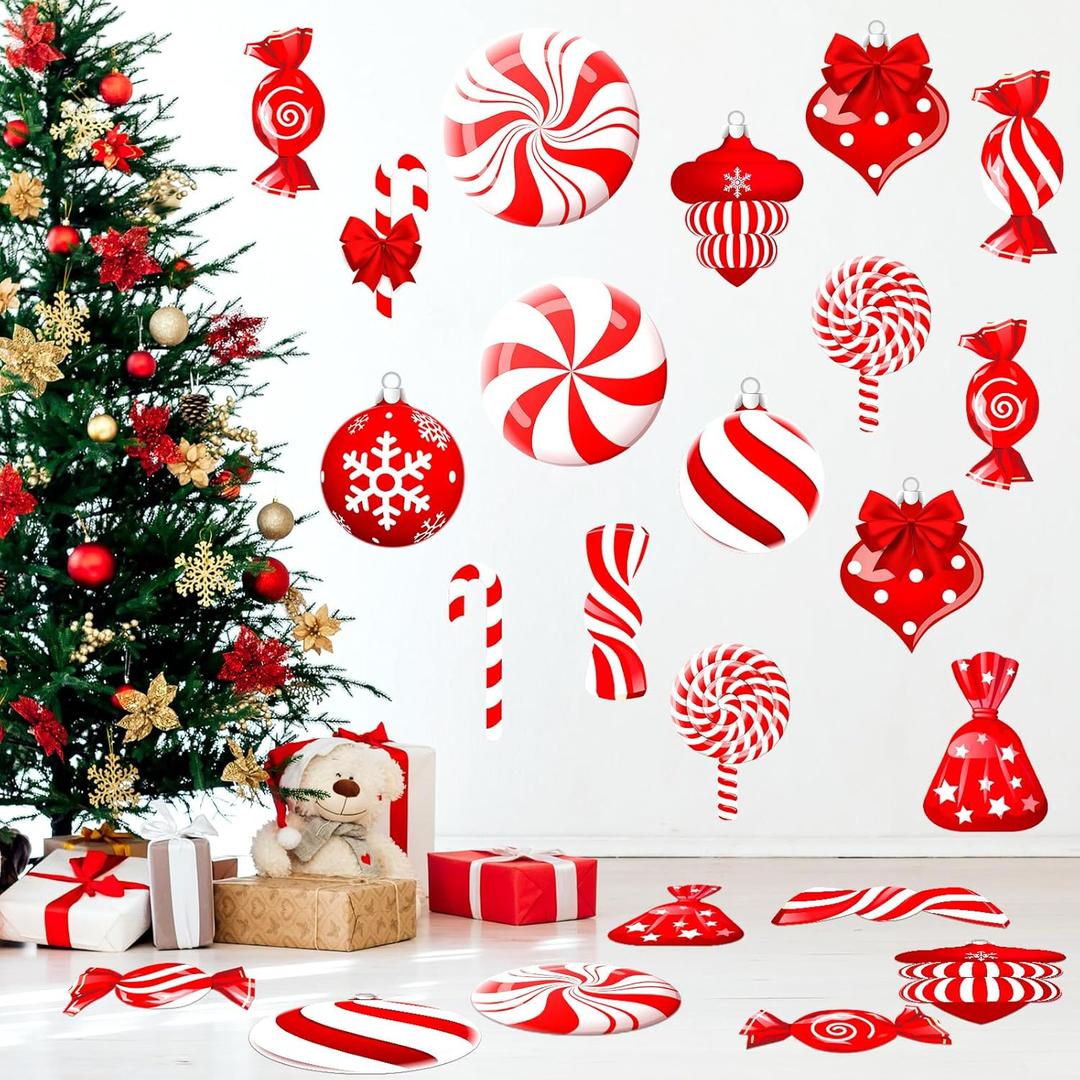 Yulejo 65 Pcs Christmas Candy Floor Decals Peppermint Wall Decals Candy Cane Stickers Christmas Large Lollipop Decorations for Xmas Home Party Door Window