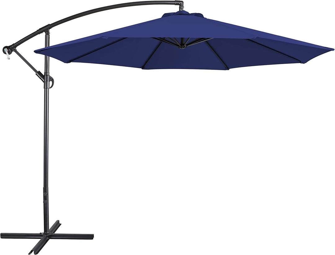 Yaheetech 10FT Patio Offset Umbrella - Cantilever Hanging Outdoor Umbrellas w/UV Protection & 8 Ribs & Handy Crank & Cross Base for Market/Garden/Lawn/Deck/Backyard/Pool - Blue
