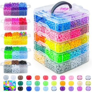 Gionlion 6000+ PCS Pony Beads 30 Assorted Colors Includes Glow in the Dark Bead, Kandi Beads for Jewelry Making, Friendship Bracelet, 6x9mm Hair Bead for Braids in Shock Resistant Packaging