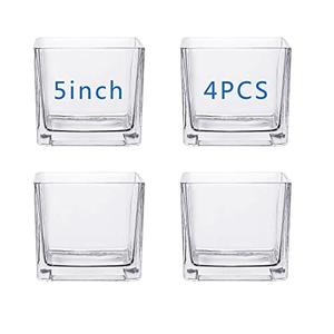 Square Glass Vases 5x5 Inch Clear Cube Flower Vase Pack of 2 for Wedding Centerpiece Candle Holder Home Decor Square Shape Flower Vase, Center Pieces