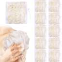 10 Pack Soap Bar Loofah, 2 in 1 Drawstring Bar Soap Loofah Pouch Exfoliation Mesh Shower Ball for Body Wash and Smooth Skin (Beige, White)