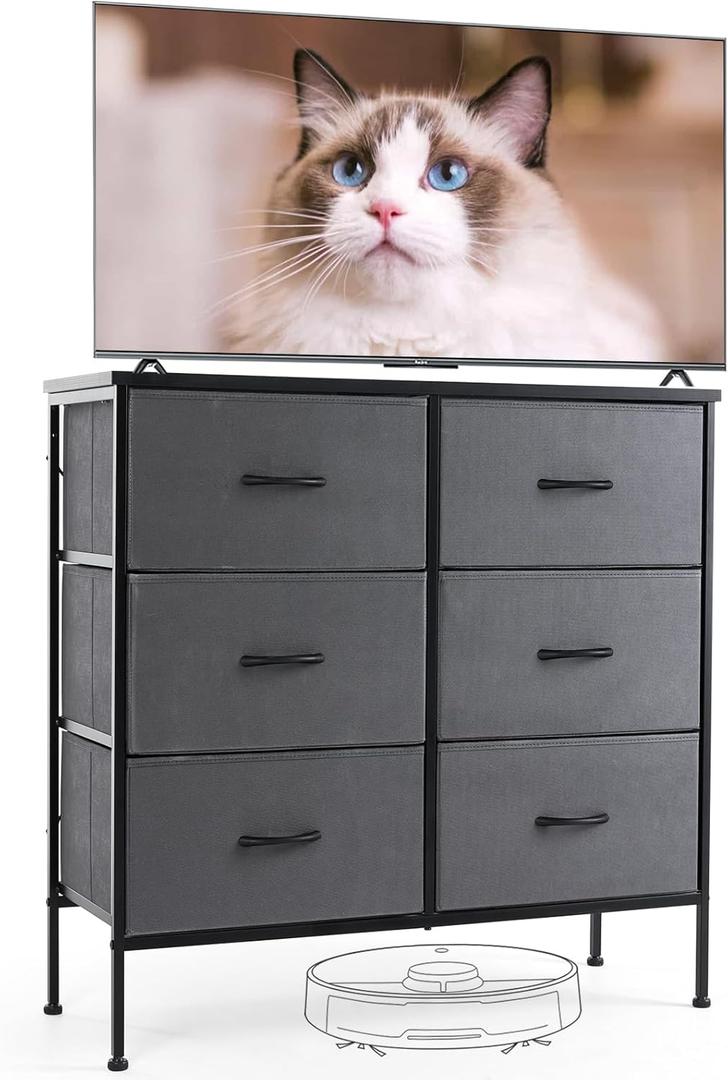 Sweetcrispy Dresser for Bedroom with 6 Storage Drawers, Fabric Storage Tower Organizer, Chest of Drawers with Metal Frame Wooden Top for Closet, Living Room, Entryway, Grey Sweetcrispy Dresser for Bedroom with 6 Storage Drawers, Fabric Storage Tower Organizer, Chest of Drawers with Metal Frame Wooden Top for Closet, Living Room, Entryway, Grey