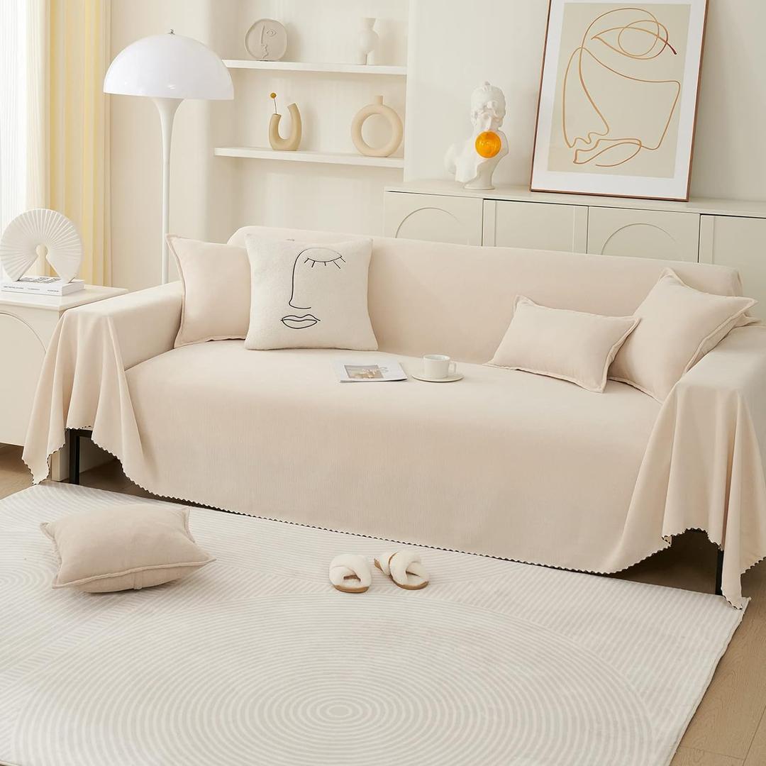 Reversible Sofa Cover Blanket Sectional Couch Cover Sheet Blanket for 3 Cushion Couch, Machine Washable Scratch-Proof Furniture Protector for Cats Dogs, 71 x150, Ivory (XX-Large) Reversible Sofa Cover Blanket Sectional Couch Cover Sheet Blanket for 3 Cushion Couch, Machine Washable Scratch-Proof Furniture Protector for Cats Dogs, 71 x150, Ivory (XX-Large)