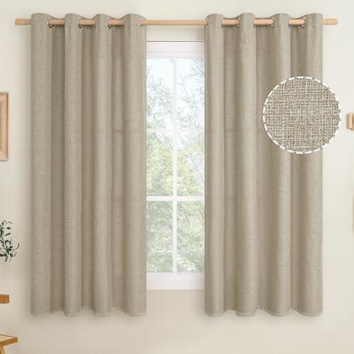 LAMIT Taupe Linen Textured Curtains 63 inches Long for Bedroom, Grommet Thermal Insulated Thick Curtains Burlap Light Filtering Panels for Living Room/Farmhouse, Set of 2 Panels, W52 x L63