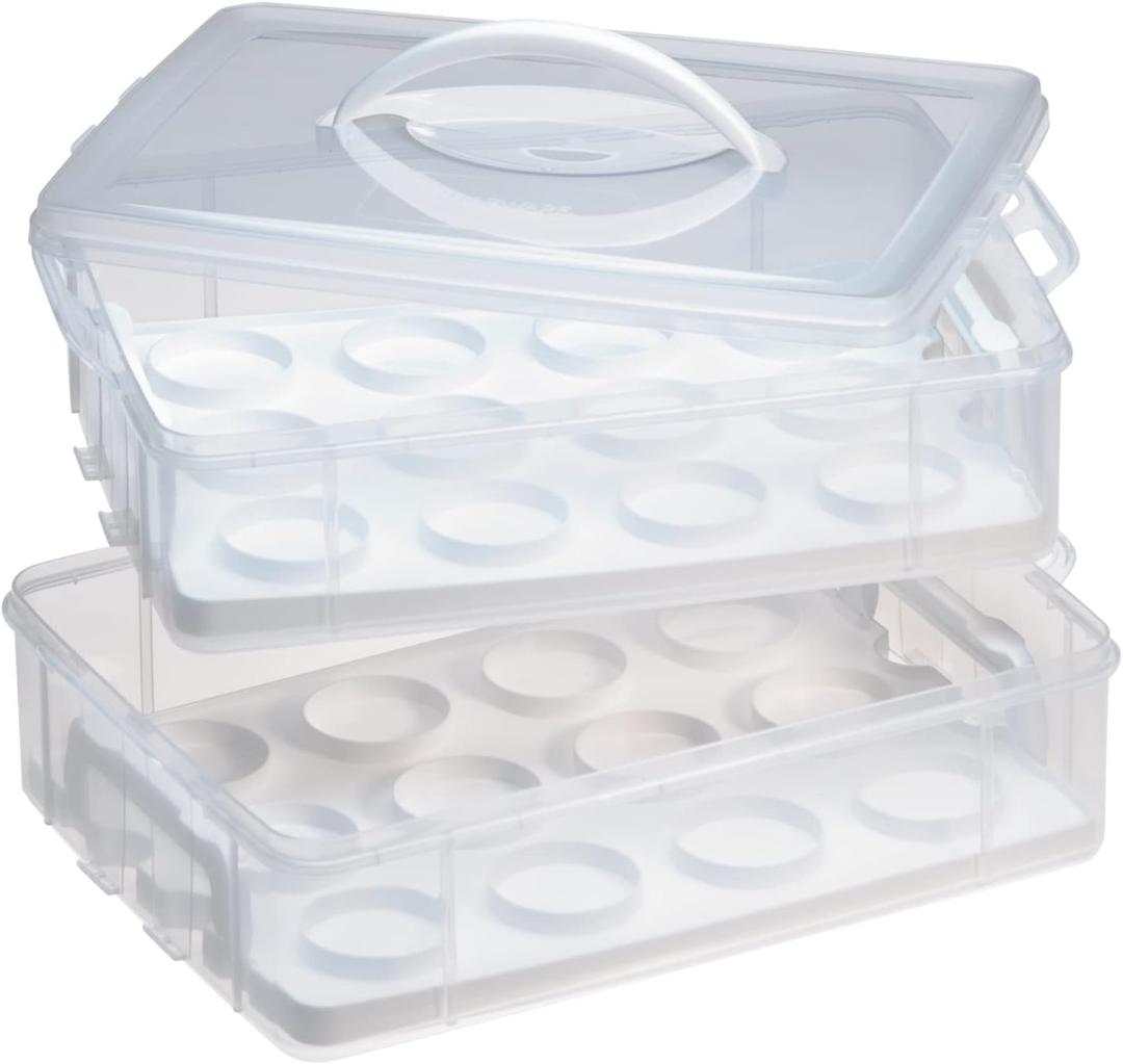 Snapware (2-Layer, 24 Cupcakes Plastic Detachable Cupcake Carrier Storage Container With Lid and Handle, Freezer Dishwasher Microwave Safe (14.25" L x 10.5" W)