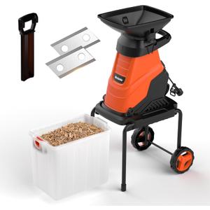 MAXLANDER 15-Amp Electric Wood Chipper Shredder, 1.78-Inch Cutting Capacity, 15:1 Reduction Ratio, Yard Mulcher with 50L Collection Bin, Corded Garden Shredder for Branches & Twigs