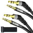 Elecan 135 Degree 1/8 Inch 3.5 MM AUX Cable Headphone Cord Wire 4 Ft/2 Pack, Angled Hi-Fi Sound Thin&Slim Braided TRS Stereo Audio Beats Cable for Car,Home Stereos, Speaker,Phones