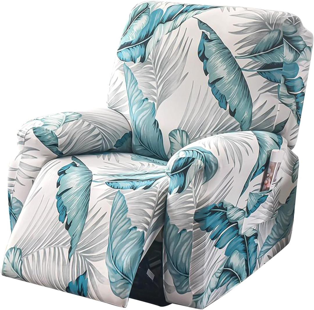 FUANGUI Recliner Chair Cover 4-Pieces Lazyboy Cover for Recliner Chair with Storage Pockets Furniture Protector for Living Room, Jacquard Sofa Slipcover for Kids, Pets, Dog and Cat, 05
